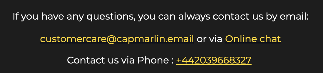 Captain Marlin Casino Contacts